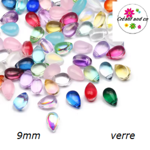 X10 perles gouttes mix couleur verre 9mm