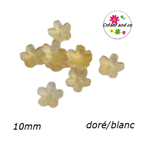 Calotte forme fleur de cerisier verre doré/blanc 10mm