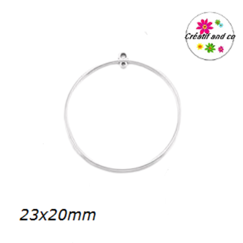 Pendentif connecteur cercle créole métal argenté 23mm