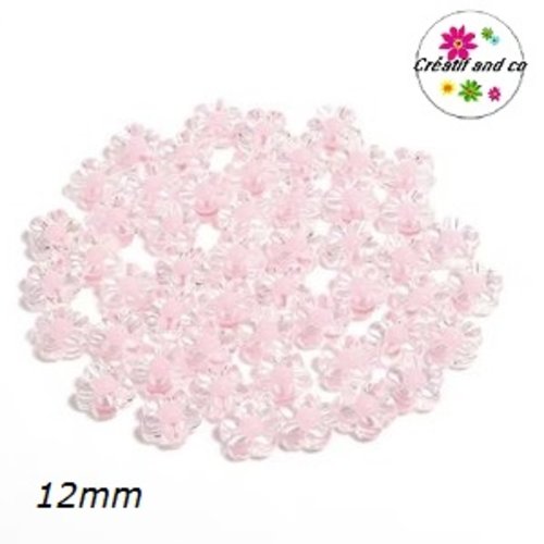 Perle forme fleur transparente coeur rose 12mm