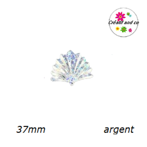 Grand sequin connecteur laser argent forme éventail 37mm