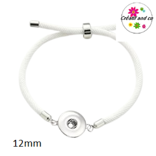 Bracelet corde blanche réglable bouton pression 12mm