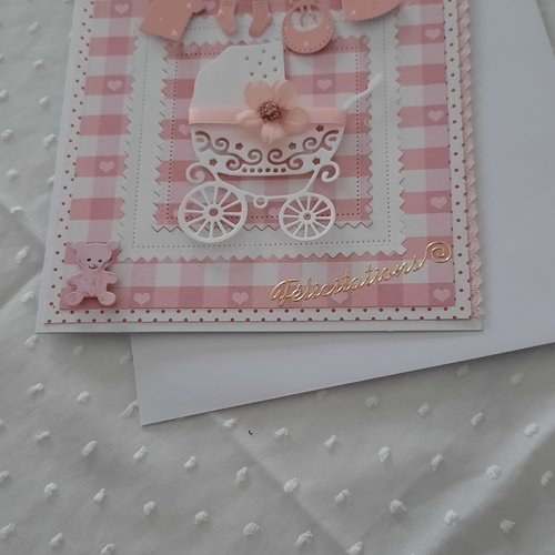 Carte Annonce Naissance Bébé Fille - Personnalisée - Moderne & Floral - Fait Main