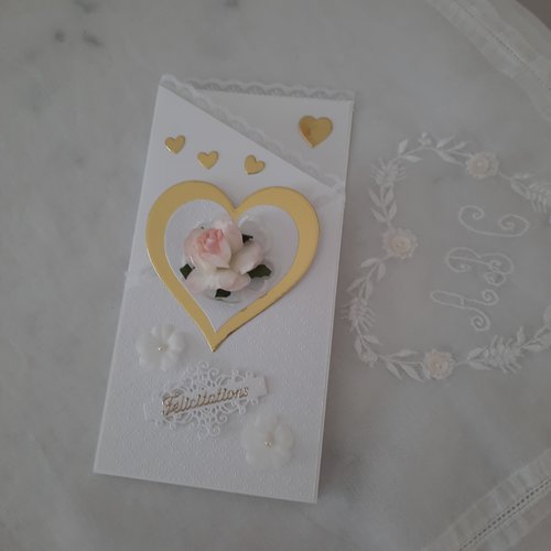 Carte de mariage or et blanc