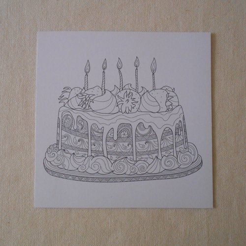 Carte Postale A Colorier Mandala Gateau Anniversaire Avec Bougies Papier Cartonne Papeterie Coloriage Creatif Un Grand Marche