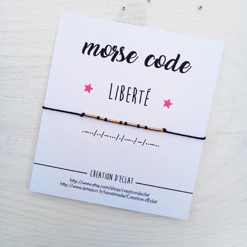 Bracelet morse "liberté", perles miyuki plaqué or, code morse