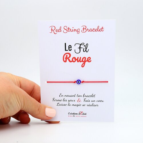 Bracelet à voeux - le fil rouge - 1 perle en verre &quot;mauvais oeil&quot; - kabbalah