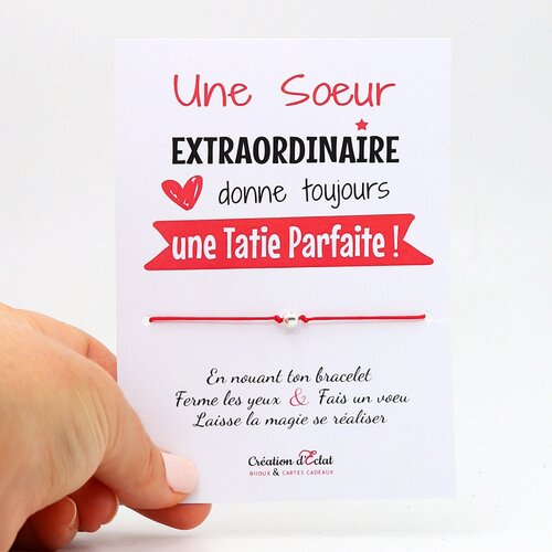 Bracelet à voeux &quot;une soeur extraordinaire donne une tatie parfaite&quot;