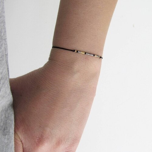 Bracelet morse, perles en verre miyuki plaqué or, code morse