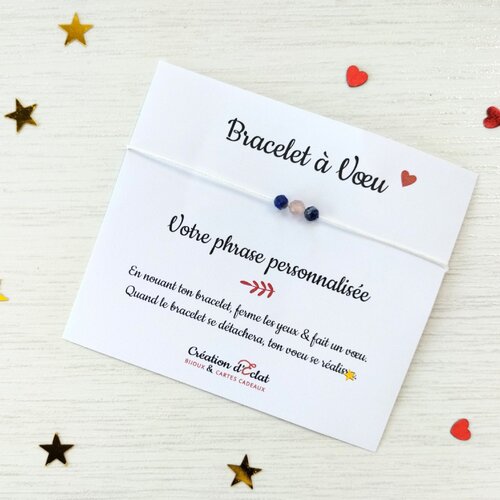 Bracelet à voeu texte à personnaliser (sans noeuds)
