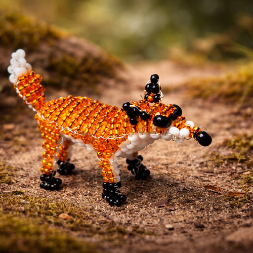 Renard en perles fait main – figurine artisanale miniature