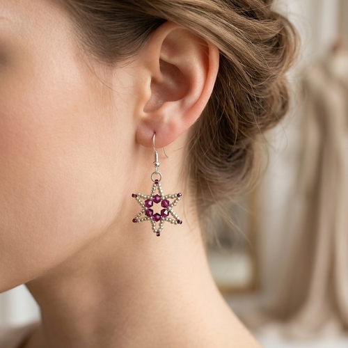 Boucles d'oreilles étoile en perles cristal lilas et argenté, fait main, élégantes et scintillante