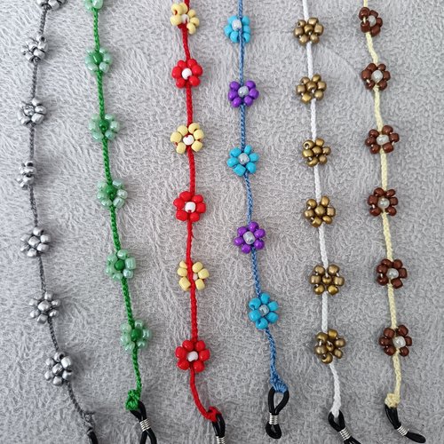 Chaîne de lunettes marguerites en perles, crochet fil coton, fait main, multicolore, accessoire tendance