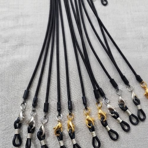 Cordon noir fait main 80 cm, attache lunettes argentée ou dorée, bijou de lunettes élégant et léger