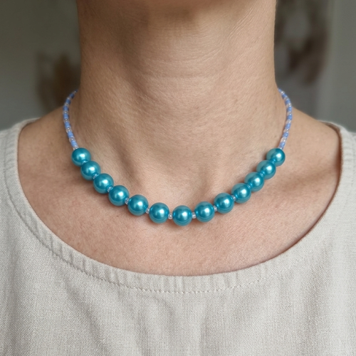 Collier ras du cou perles bleues turquoise fait main, collier élégant femme style bohème chic, bijou fantaisie neuf