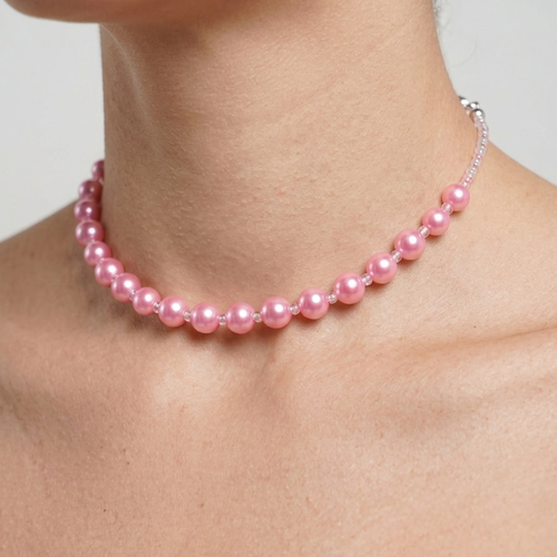 Collier ras du cou rose perles nacrées fait main, bijou élégant et romantique, cadeau femme