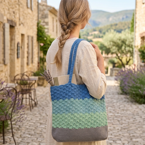 Sac cabas crochet coton fait main, sac fourre, tout bleu vert gris – style bohème, pièce unique, bouton magnétique