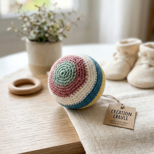 Balle hochet crochet coton coloré avec clochette, jouet animal, balle sensorielle chien chat