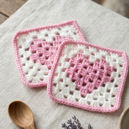 Sous-tasse granny crochet fait main, lot de 2 motifs verre / tasse, décoration