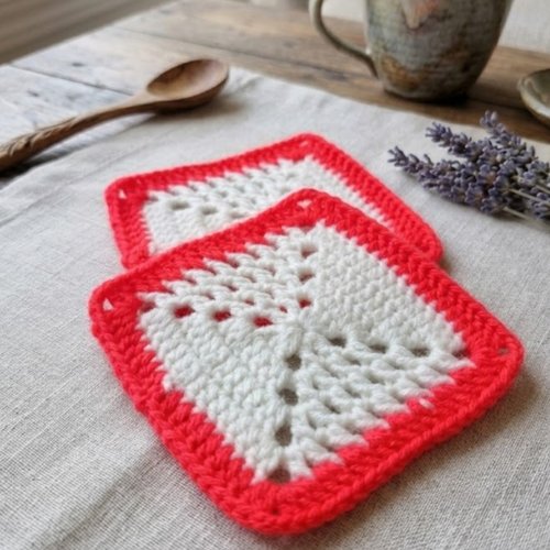 Sous-tasse granny crochet fait, lot de 2 motifs verre tasse, décoration bohème artisanale