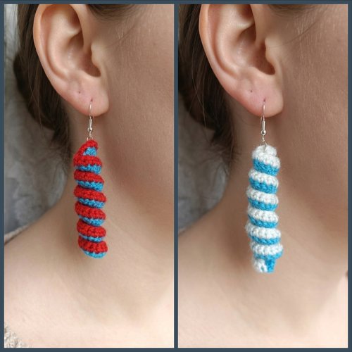 Boucles d’oreilles crochet spirale fait main, légères et originales, couleurs au choix