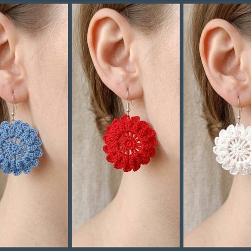Boucles d’oreilles crochet fait main, légères, couleur au choix, bijou chic élégant unique, idée cadeau
