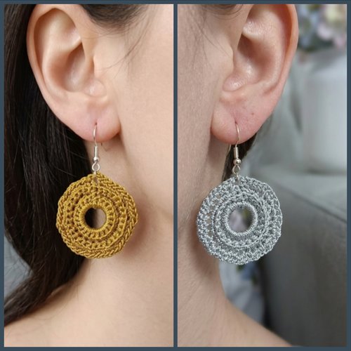 Boucles d’oreilles crochet cercle créole, fait main, fil doré ou argent, légères et bohèmes