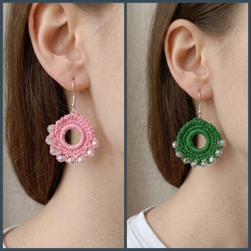 Boucles d'oreilles au crochet en perles, anneaux colorés au choix, bijoux bohèmes faits main, paire de boucles d'oreilles artisanales