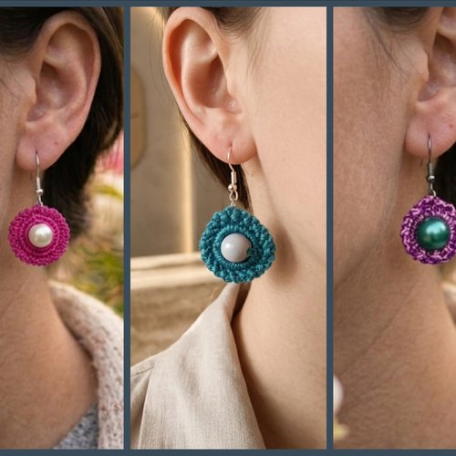 Boucles d'oreilles au crochet perle, fait main, style bohème chic, bijoux artisanaux colorés