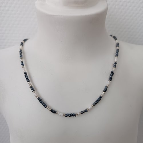 Collier ras du cou en perles, collier de charme, ras du cou pour femme noir et blanc,accessoire bijou pour femme