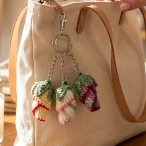 Porte clés tulipe crochet fait main, fleur artisanale, idée cadeau originale