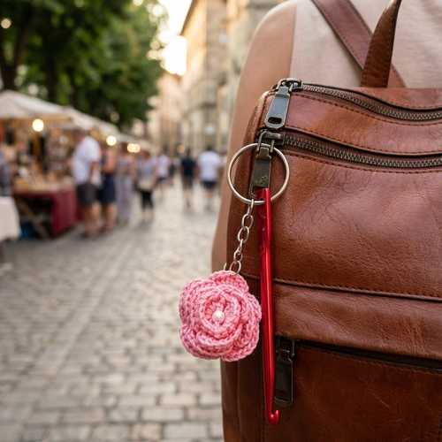 Porte clés fleur crochet, deco rétroviseur, accessoire sac crochet fait main