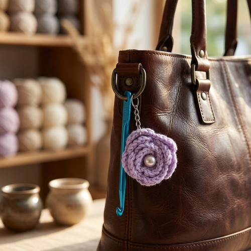 Porte clés rose au crochet, accessoire sac crochet, déco rétroviseur