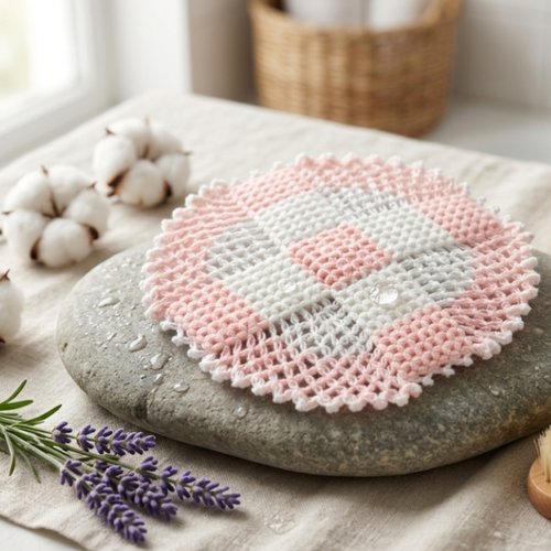 Éponge de douche fait main avec crochet, accessoire salle de bain naturel, laveur corps exfoliant, zéro déchet, idée cadeau bien-être