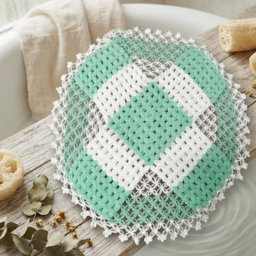 Éponge de douche crochetée ,lavette exfoliante réutilisable ,accessoire bain zéro déchet,crochet fait main