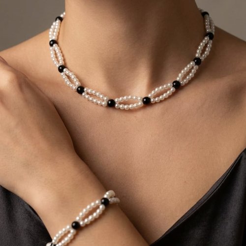 Parure perles collier et bracelet fait main, bijou artisanal élégant