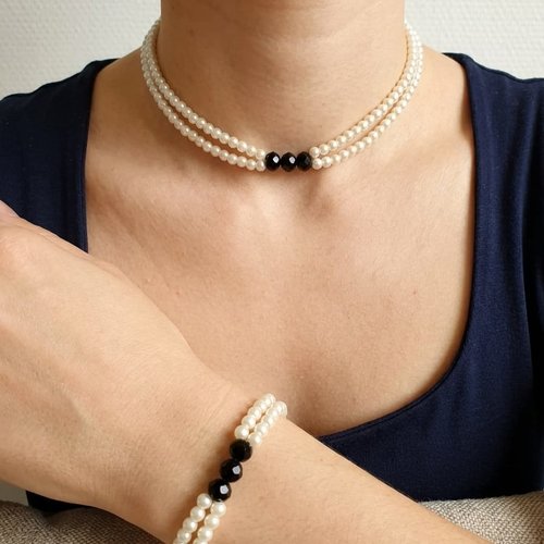 Parure élégante collier et bracelet perles,bijou bohème chic fantaisie moderne