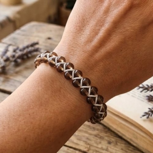 Bracelet macramé perles marrons, cordon coulissant ajustable, fait main artisanal