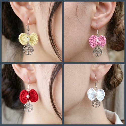Boucles d'oreilles nœud crochet et arbre de vie, bijoux faits main, couleur au choix