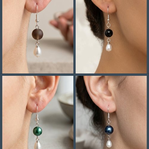 Boucles d'oreilles pendantes perles et gouttes nacrées, création artisanale