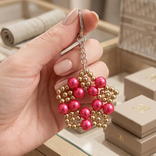 Porte-clés couronne en perles rouge et or fait main, bijou de sac élégant et original