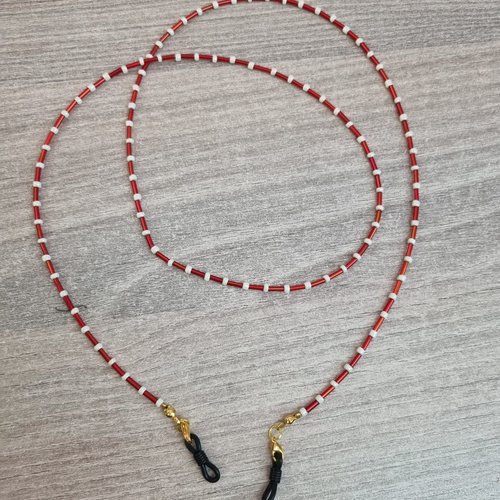 Cordon chaîne à lunettes en perles tubes et blanches, porte attache lunettes