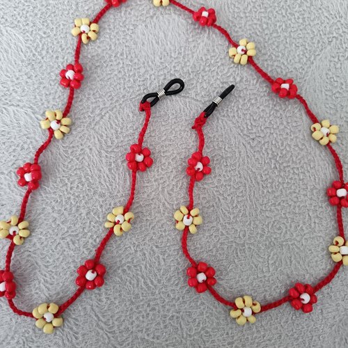 Cordon à lunettes au crochet en perles forme fleur
