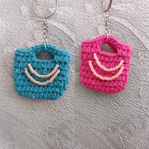 Porte clés mini sac au crochet, accessoire bijou pour sac, sac miniature