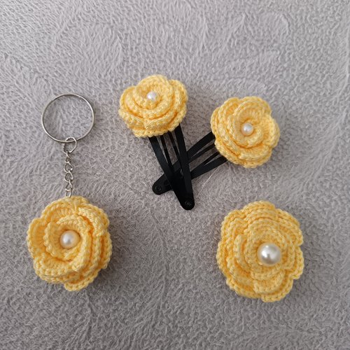 Ensembles accessoires,barrettes attache cheveux au crochet, 1 porte clés,aimant magnet pour réfrigérateur, accessoire bijou pour sac