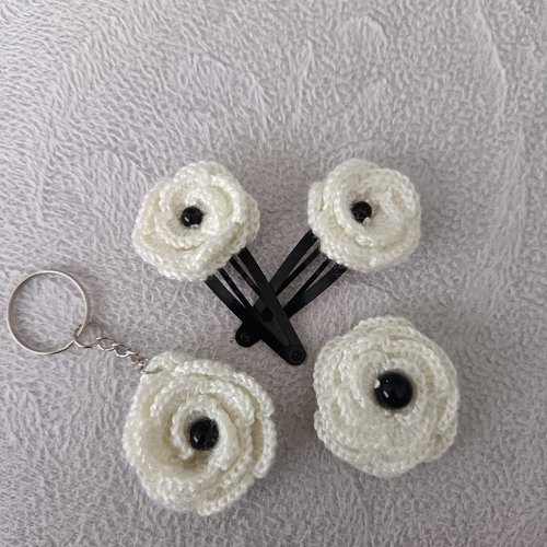 Ensembles accessoires au crochet, barrettes attache  cheveux, porte clés, aimant magnet pour réfrigérateur, accessoire bijou pour sac