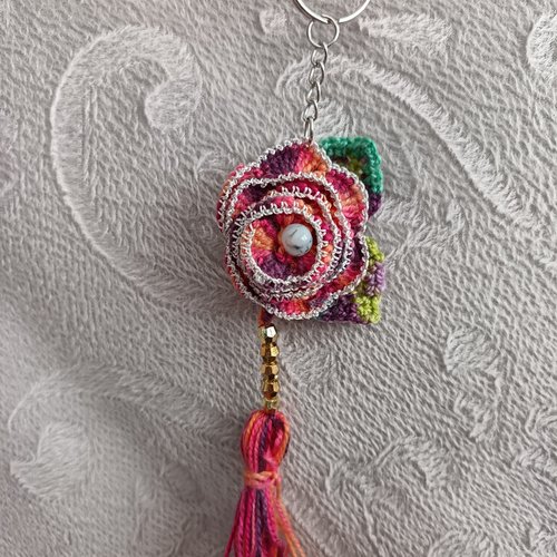 Porte clés au crochet en perles, accessoire bijou pour sac