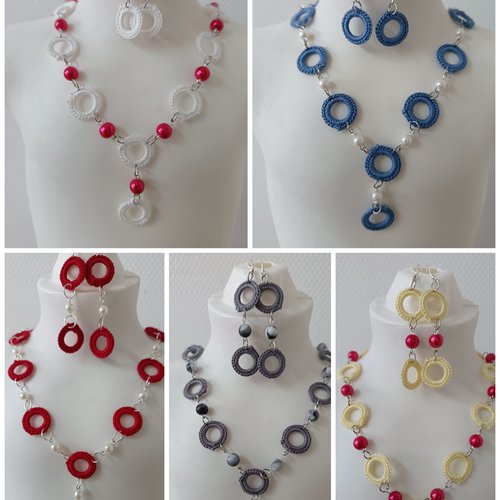 Ensembles de bijoux au crochet en perles, accessoire bijou pour femme, collier fantaisie,boucles d'oreilles pendantes au crochet en