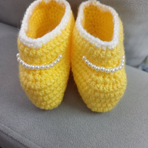 Chaussons pour bébé au crochet en perles, chaussons naissance au crochet