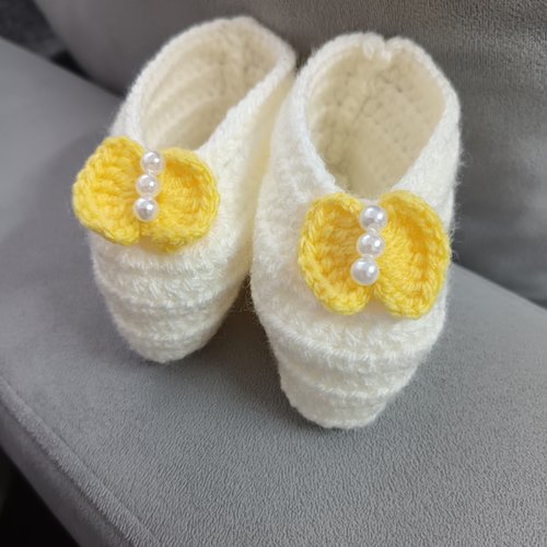 Chaussons pour bébé au crochet en perles, chaussons naissance au crochet